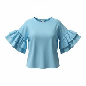 Bailey 44 Blue Ruffle Sleeve Top Women's M Flutter Sleeve Knit